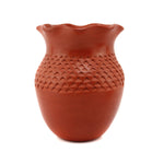 Garnet Pavatea (1915-1981) - Hopi Redware Vase with Corrugated Design and Fluted Rim c. 1960s, 8" x 6"