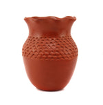 Garnet Pavatea (1915-1981) - Hopi Redware Vase with Corrugated Design and Fluted Rim c. 1960s, 8" x 6"