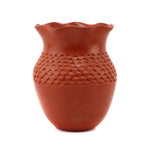Garnet Pavatea (1915-1981) - Hopi Redware Vase with Corrugated Design and Fluted Rim c. 1960s, 8" x 6"
