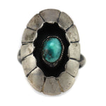 Navajo - Turquoise and Silver Ring with Shadowbox Design c. 1930-40s, size 6.25