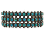 Zuni - Turquoise and Silver Snake Eye 3-Row Bracelet with Stamped Design c. 1930-40s, size 6.25