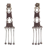 Zuni - Coral Channel Inlay and Silver Post Earrings with Dangle Design c. 1940-50s, 2.375" x 0.625"