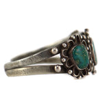 Navajo - Turquoise and Silver Bracelet with Flower Design c. 1950s, size 6.5