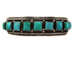 Navajo - Turquoise and Silver Row Bracelet with Stamped Design c. 1930s, size 6.375