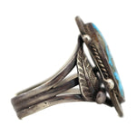 Navajo - Turquoise with Quartz Inclusions and Silver Bracelet with Feather Design c. 1950s, size 5.75