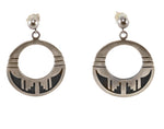 Arthur Lomayestewa - Hopi - Silver Overlay Post Earrings with Hoop Design c. 1980s, 1.5" x 1"
