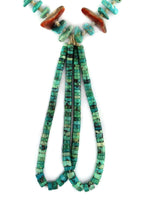 Navajo - Turquoise Nugget, Spiny Oyster, and Clamshell Heishi Necklace with Pair of Jocla Pendants c. 1940-50s, 26" length