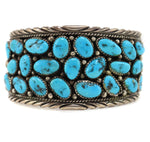 James Shay - Navajo - Turquoise Cluster and Silver Overlay Bracelet c. 1960s, size 7