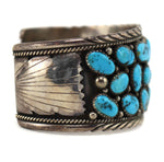James Shay - Navajo - Turquoise Cluster and Silver Overlay Bracelet c. 1960s, size 7
