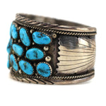 James Shay - Navajo - Turquoise Cluster and Silver Overlay Bracelet c. 1960s, size 7