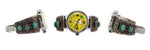 Navajo - Turquoise and Silver Watchband Tabs with 1959 "Snoopy" Watch c. 1940-50s, size 6