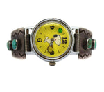 Navajo - Turquoise and Silver Watchband Tabs with 1959 "Snoopy" Watch c. 1940-50s, size 6