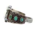 Navajo - Turquoise and Silver Watchband Tabs with 1959 "Snoopy" Watch c. 1940-50s, size 6