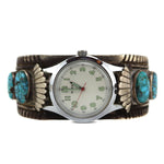 Kee Joe Benally, Jr. (1936-2014) - Navajo - Number 8 Turquoise and Silver Watchband with Stamped Design c. 1950s, size 7