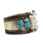 Kee Joe Benally, Jr. (1936-2014) - Navajo - Number 8 Turquoise and Silver Watchband with Stamped Design c. 1950s, size 7