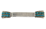 Maryann and Felix Chavez - Zuni - Turquoise Petit Point and Silver Watchband with Stamped Design c. 1950-60s, 6" length