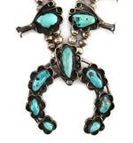 Navajo - Turquoise and Silver Squash Blossom Necklace c. 1960-70s, 27" length