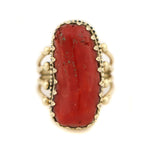 Bernyse Chavez - Navajo - Coral and 14K Gold Ring with Ornate Bezel Design c. 1990-2000s, size 7.5