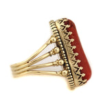 Bernyse Chavez - Navajo - Coral and 14K Gold Ring with Ornate Bezel Design c. 1990-2000s, size 7.5