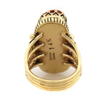 Bernyse Chavez - Navajo - Coral and 14K Gold Ring with Ornate Bezel Design c. 1990-2000s, size 7.5