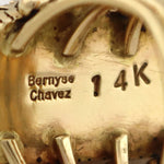 Bernyse Chavez - Navajo - Coral and 14K Gold Ring with Ornate Bezel Design c. 1990-2000s, size 7.5