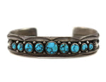Navajo - Black Web Number 8 Turquoise and Silver Row Bracelet with Stamped Design c. 1940s, size 6.25
