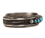 Navajo - Black Web Number 8 Turquoise and Silver Row Bracelet with Stamped Design c. 1940s, size 6.25