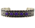 Orville White - Navajo - Sugilite and Sterling Silver Bracelet with Stamped Design c. 1980s, size 7.25