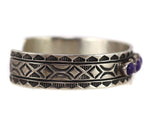 Orville White - Navajo - Sugilite and Sterling Silver Bracelet with Stamped Design c. 1980s, size 7.25