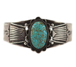Navajo - Red Spiderweb Turquoise and Silver Bracelet with Stamped Design c. 1940s, size 6.25