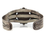 Navajo - Red Spiderweb Turquoise and Silver Bracelet with Stamped Design c. 1940s, size 6.25