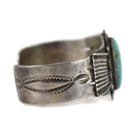 Navajo - Red Spiderweb Turquoise and Silver Bracelet with Stamped Design c. 1940s, size 6.25
