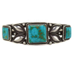 Navajo - Blue Gem Turquoise and Silver Row Bracelet with Stamped Design c. 1940s, size 6.5
