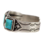 Navajo - Blue Gem Turquoise and Silver Row Bracelet with Stamped Design c. 1940s, size 6.5