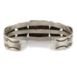 Navajo - Blue Gem Turquoise and Silver Row Bracelet with Stamped Design c. 1940s, size 6.5