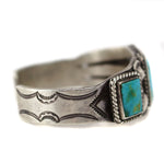 Navajo - Blue Gem Turquoise and Silver Row Bracelet with Stamped Design c. 1940s, size 6.5