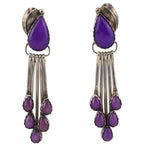 Russell Toledo - Navajo - Phosphosiderite and Sterling Silver Dangle Post Earrings with Feather Design c. 1960s, 3.125" x 0.625"