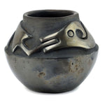 Rose Gonzales (1900-1989) - San Ildefonso Black Gunmetal Jar with Carved Avanyu Design c. 1940s, 4" x 4.75"