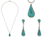 Angie Tom (Navajo) & Sibert & Janita Kallestewa (Zuni) - Turquoise Channel Inlay and Sterling Silver Necklace and Dangle Design Post Earrings Set c. 1970-80s