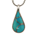 Angie Tom (Navajo) & Sibert & Janita Kallestewa (Zuni) - Turquoise Channel Inlay and Sterling Silver Necklace and Dangle Design Post Earrings Set c. 1970-80s
