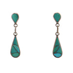 Angie Tom (Navajo) & Sibert & Janita Kallestewa (Zuni) - Turquoise Channel Inlay and Sterling Silver Necklace and Dangle Design Post Earrings Set c. 1970-80s