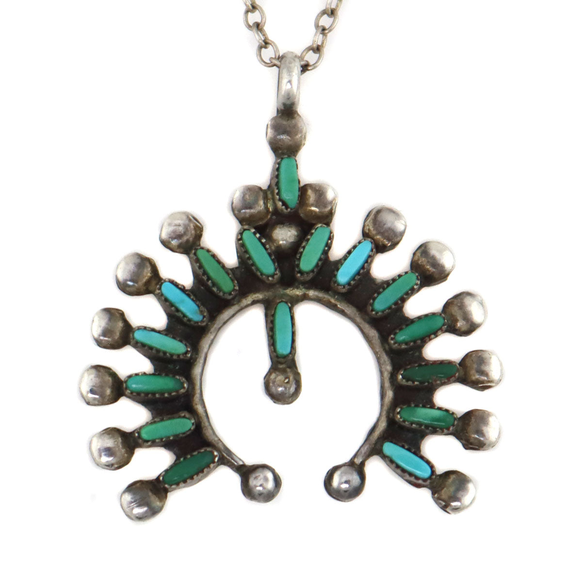 Zuni - Turquoise Needle Point and Silver Necklace and Post Earrings Se