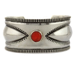 Edison Cummings (b. 1962) - Navajo - Coral and Silver Bracelet with Stamped Design c. 1990s, size 7