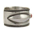 Edison Cummings (b. 1962) - Navajo - Coral and Silver Bracelet with Stamped Design c. 1990s, size 7