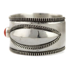 Edison Cummings (b. 1962) - Navajo - Coral and Silver Bracelet with Stamped Design c. 1990s, size 7