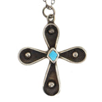 Group of 2: Navajo - Turquoise Inlay and Silver Overlay Cross Pendant and Turquoise Chip Inlay and Silver Post Earrings
