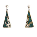 Group of 2: Navajo - Turquoise Inlay and Silver Overlay Cross Pendant and Turquoise Chip Inlay and Silver Post Earrings