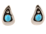 Frank Patania, Sr. (1899-1964) & Thunderbird Shop - Sleeping Beauty Turquoise and Sterling Silver Post Earrings with Shadowbox Design c. 1960s, 1.125" x 0.75"
