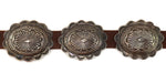 Navajo - Turquoise, Silver, and Leather Concho Belt with Stamped Design c. 1950s, 26" - 30.5" size waist