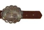 Navajo - Turquoise, Silver, and Leather Concho Belt with Stamped Design c. 1950s, 26" - 30.5" size waist